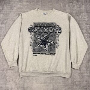 Dallas Cowboys Sweatshirt Mens XL Gray Crewneck Vintage 90s Spell Out Trench